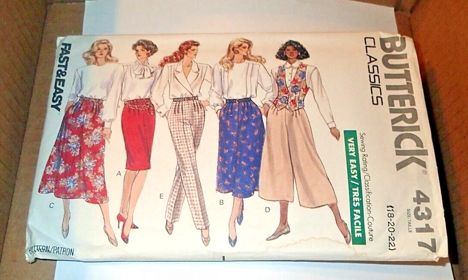 BUTTERICK PATTERN 4317 ~ MISSES SKIRT PANTS CULOTTES ~ SIZES 18 - 20 - 22 *UNCUT - Image 1 of 1