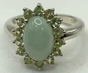 Sterling Silber Jadeit & Peridot Cabochon Ring Größe 8,25 - Bild 1 von 7