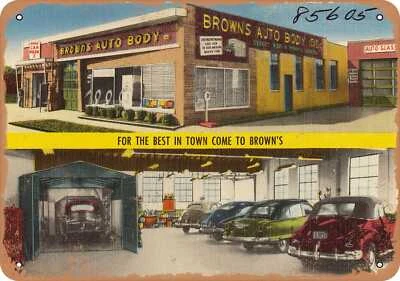METAL SIGN - New York Postcard - Brown's Auto Body. For the best in town come t - Image 1 of 2