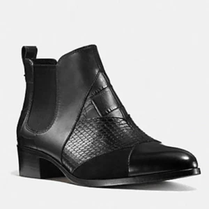NWIB Coach Suffolk Patchwork Black Leather Chelsea Croc Snakeskin Ankle Boots 8. - Picture 1 of 4
