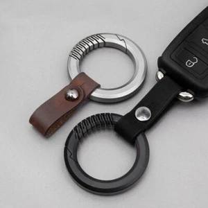 Titanium Alloy Leather Keychain Ring Portable Car Waist Hanging Pendant EDC Tool - Picture 1 of 18