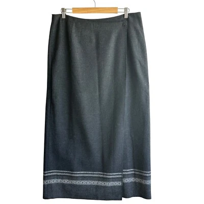 Falda envolvente Eddie Bauer midi gris mezcla de lana geométrica clásica carrera de colección talla 18 Foto 1 de 4