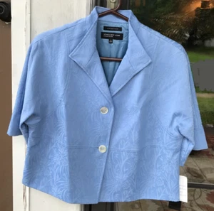 Jones New York sz 4 Pool Blue Jacquard Short Sleeve Blazer Martinique $219NWT 02 - Picture 1 of 9