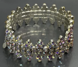 Kirk’s Folly Womens Bangle Stretch Bracelet Silver Tone Metal AB Crystal - Picture 1 of 8