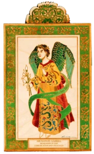 ARCHANGEL GABRIEL DIVINE MESSENGER OF GOD HANDCRAFTED WOOD POCKET RETABLO - A2 - Picture 1 of 2