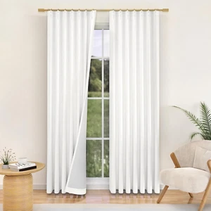 90 Inch Thick Linen Blend Blackout Curtains 2 Panels Set Thermal Insulated Ivory - Picture 1 of 12