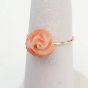 Massiver 14K ROSÉGOLD ECHTE NATÜRLICHE KORALLEN GESCHNITZT ROSENKNOSPEN BLUMENRING - Bild 1 von 24