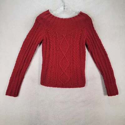 Suéter Express para Mujer Talla M Rojo Mezcla de Lana Cable Tejido a Mano Hombro Descubierto Pullover Foto 1 de 4