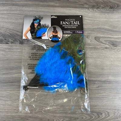 Disfraz de abanico de mano de pluma azul cola de pavo real disfraz de Halloween Foto 1 de 4