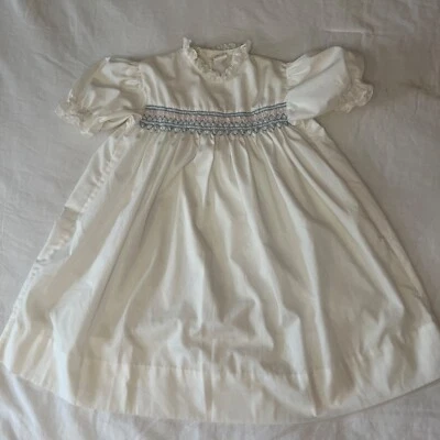 复古缩褶刺绣象牙女孩手工美丽精致连衣裙 6X — 第 1/4 张图片