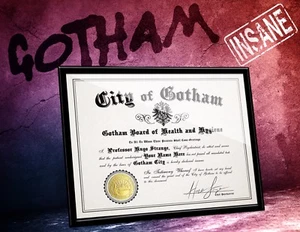 Comic Con GOTHAM Arkham Certificate of INSANITY w/ YOUR name - Signed, fan gift - Picture 1 of 6