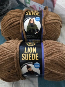 Lion Brand Suede Yarn Mocha Brown Shade Lot of 2 Skeins Super Soft Polyester - Picture 1 of 3