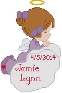 CROSS STITCH+ CRAFT PATTERN Precious Moments Girl Birth Memorial Numbers Letter - Picture 1 of 18