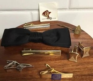 Vtg Lot Mens Accessories Tie Tacks Clips Cufflinks Pin Vtg Black Bow tie 8pcs - Picture 1 of 8