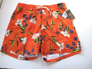 VANS Men's L Orange Floral Volley Elastic Waist Board Shorts Trunks Not Lined - Picture 1 of 3