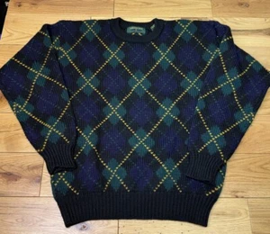 Embassy Row Sweater Men Large Pullover Wool Knit Argyle Vintage Blue Green - Picture 1 of 10