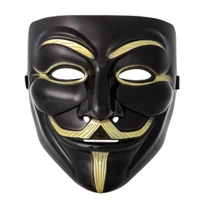 Black Guy Fawkes Anonymous Face Mask Hacker Horror Halloween Fancy Dress Bonfire - Picture 1 of 9