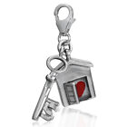 AUTH Nagara Red Enamel Heart 925 Sterling Silver House & Key Dangle Charm