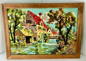Needlepoint Completed Finished Water Mill 16 x 23 - Picture 1 of 6