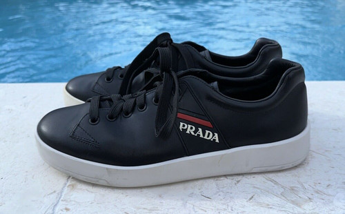 SNEAKERS PRADA NERE IN PELLE 4E 3197 BASSE CASUAL STRINGATE TG 7M MADE IN ITALY