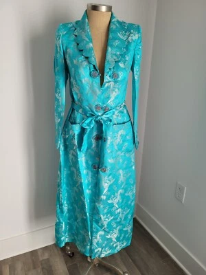Preciosa túnica turquesa aguamarina brocado de seda chino vintage 36 Foto 1 de 4