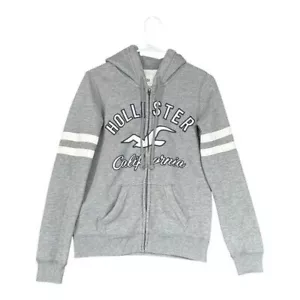 Felpa con cappuccio Hollister donna XS grigia full zip logo Y2K Preppy grafica righe - Foto 1 di 14