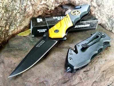 😎 Gold Black Tactical Spring Assisted Pocket Knife Special Forces  Hunting EDC - Image 1 of 4
