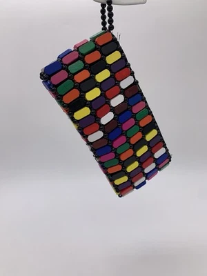 "Bolso de mano/cartera colorida de madera con cuentas africanas hechas a mano con mango de lazo para los dedos 9""" Foto 1 de 4