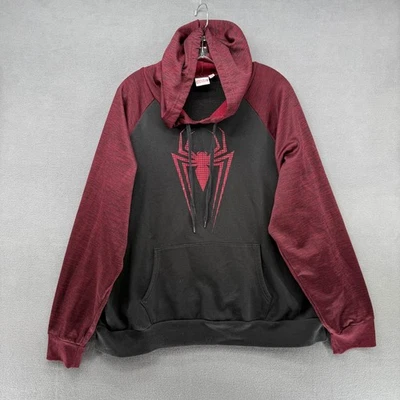 Marvel Hoodie Mens 2XL Black Red Fleece Spider-Man Raglan Sleeve Pullover - Image 1 of 4