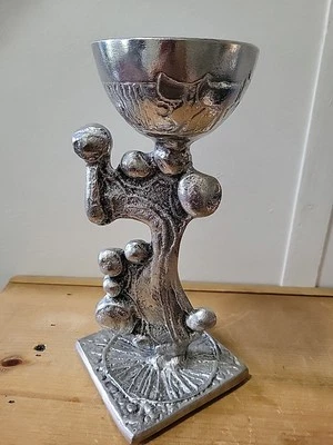 Rare Don Drumm MCM Brutalist Cup Chalice Kiddush Cast Aluminum 10" - Image 1 of 4