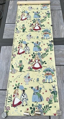 Vintage Alice In Wonderland Waverly Bonded Wallpaper Roll Remnant 1950's 22x150” - Image 1 of 4