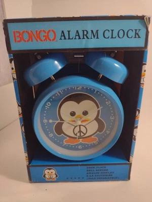Bongo Alarm Clock Hot Pink Analog Bell Ringer w/ Pinquin Design On Face - Image 1 of 2