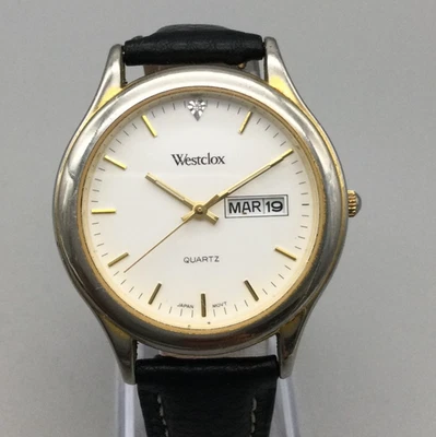 Reloj Westclox Día Fecha Hombre 37mm Dos Tonos Correa Cuero Negro Batería Nueva Foto 1 de 4