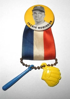 1950's Baseball Jackie Robinson Rookie Brooklyn Dodgers World Series Pin Ribbon - Image 1 of 2
