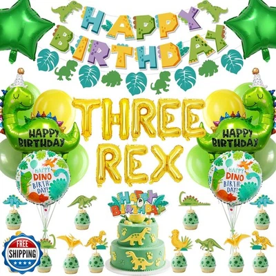 WORTHUG Dinosaurio Tres Rex Cumpleaños Fiesta Decoraciones Suministros para Niños, Incluye Foto 1 de 4