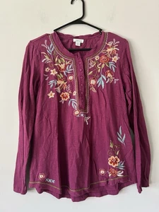 Sundance Wild Willow Floral Embroidered Henley Long Sleeve Top Size Small Boho - Picture 1 of 12