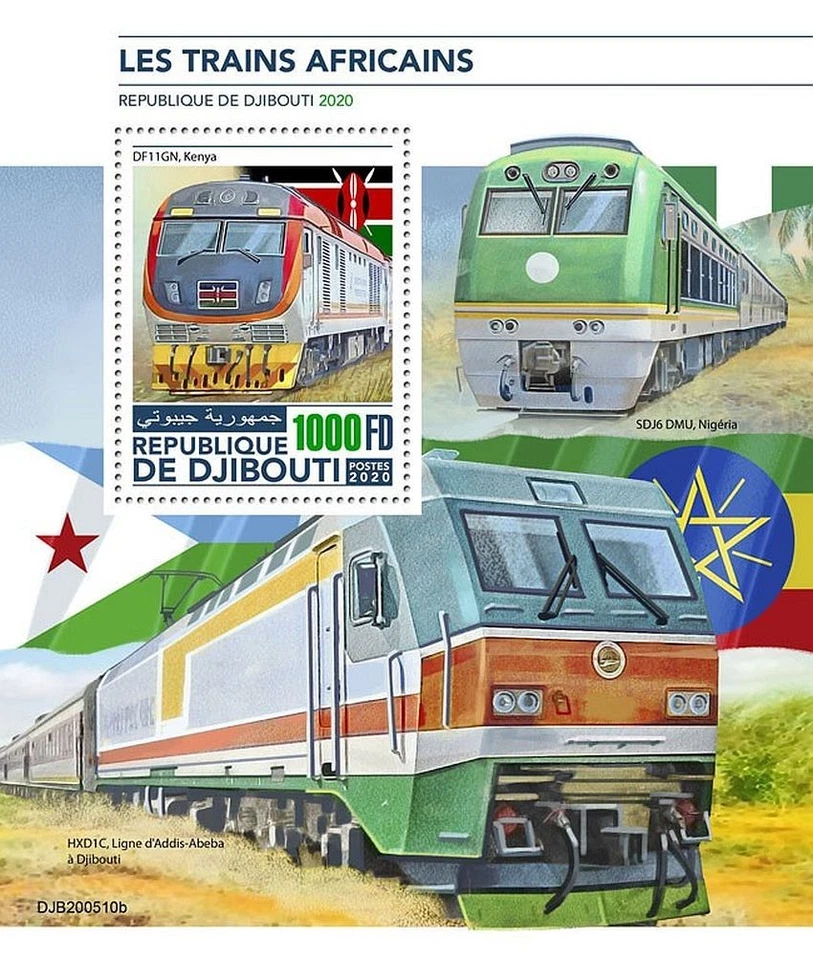 TRENES AFRICANOS Kenia Railway Class DF11GN Tren MNH 1v-Sello Hoja 2020 Djibouti Foto 1 de 1