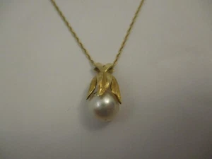 Vintage 14K Yellow Gold Pearl Pendant 18" Chain Signed SKAL 3.2g 585 - Picture 1 of 5