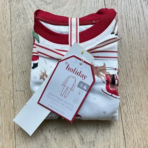Pottery Barn Kids Holiday Heritage Santa Organic Cotton Pajama Set Sz 4 NEW - Picture 1 of 6