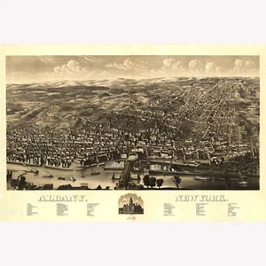 Antique Map of Albany, New York 1879; Perspective or Bird's Eye Map - Picture 1 of 11