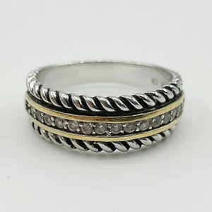 Sterling Silver & 14K Gold Ring Size 6.5 Womens Channel Multi Stone CZ Ropes - Picture 1 of 8