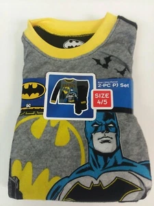 BATMAN Black Grey & Blue Kids PJs 2pc Set Long Sleeve Flannel Pajamas Size 4/5 - Picture 1 of 3
