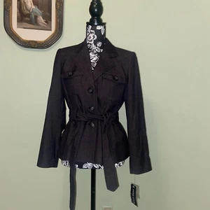 NWT Macy's Anne Klein Black Jacket Coat Blazer With Leopard Lining - Picture 1 of 6