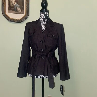 NWT Macy's Anne Klein Black Jacket Coat Blazer With Leopard Lining - Image 1 of 4