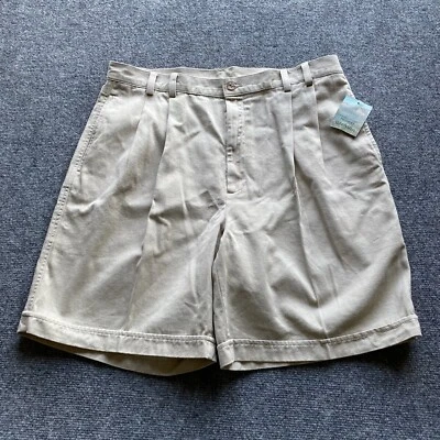 NEW St Johns Bay Shorts Mens 36 Tan Cotton Pleated Chino High Rise Slash Pockets - Image 1 of 4