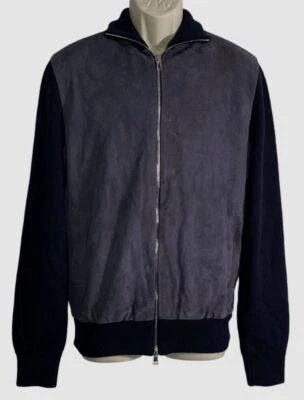 $895 Abrigo Chaqueta Bomber Neiman Marcus Para Hombre Azul Gamuza Cremallera Frontal Talla M Foto 1 de 2