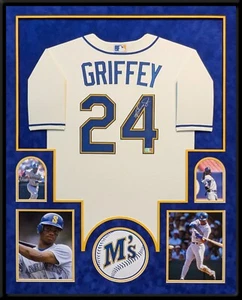 SUEDE FRAMED SEATTLE MARINERS KEN GRIFFEY JR AUTOGRAPHED JERSEY TRISTAR HOLO - Picture 1 of 4