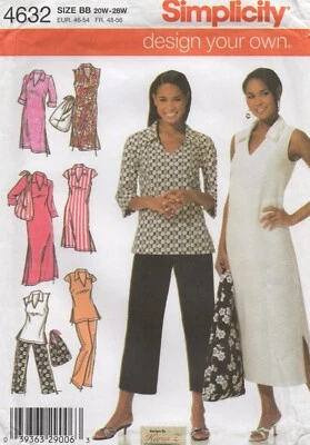 Simplicity Sewing Pattern 4632 Dress Tunic Top Trousers & Bag Size 20W - 28W - Image 1 of 4