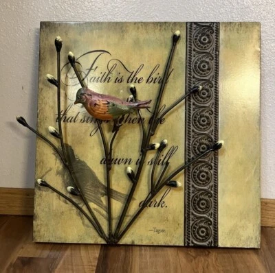 Rustic Metal Wall Art, Bird,  Faith, Dawn, Dark Branch’s, Tagore , 3D,  Green - Image 1 of 4