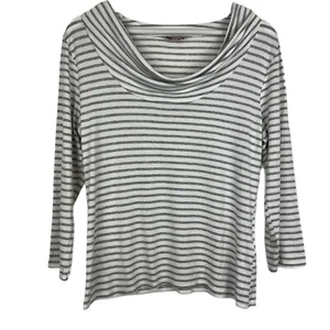 Phase Eight Women's Top Size 14 Grey White Striped 3/4 Sleeved Cowl Neck - Picture 1 of 13